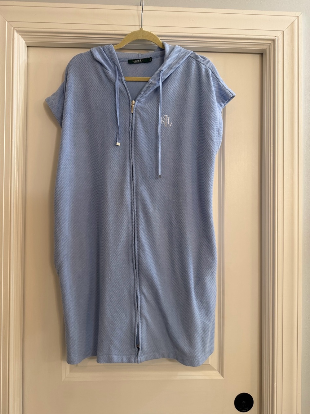 Ralph Lauren Pale Blue Hooded Zip cover up with pockets READ - stain